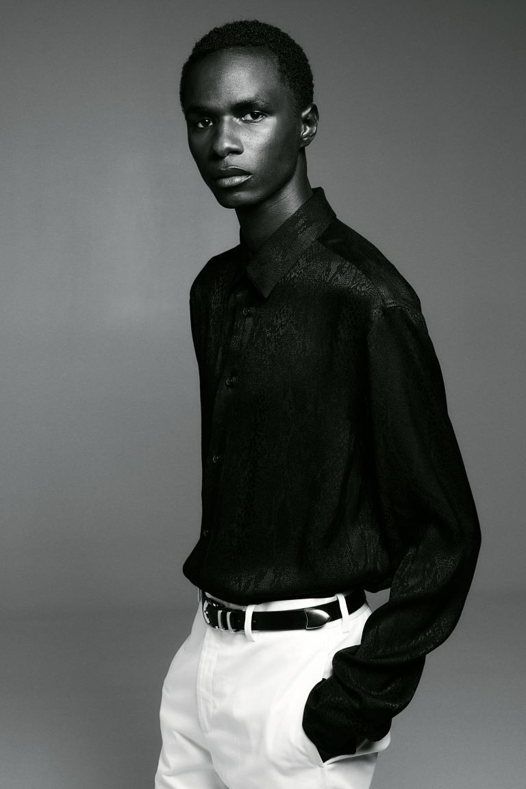 Regular Fit Jacquard-weave Shirt - Black/patterned - Men | H&M US | H&M (US + CA)