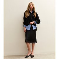 Women's Black Satin Lace Trimmed Midi Skirt New Look | New Look (UK)
