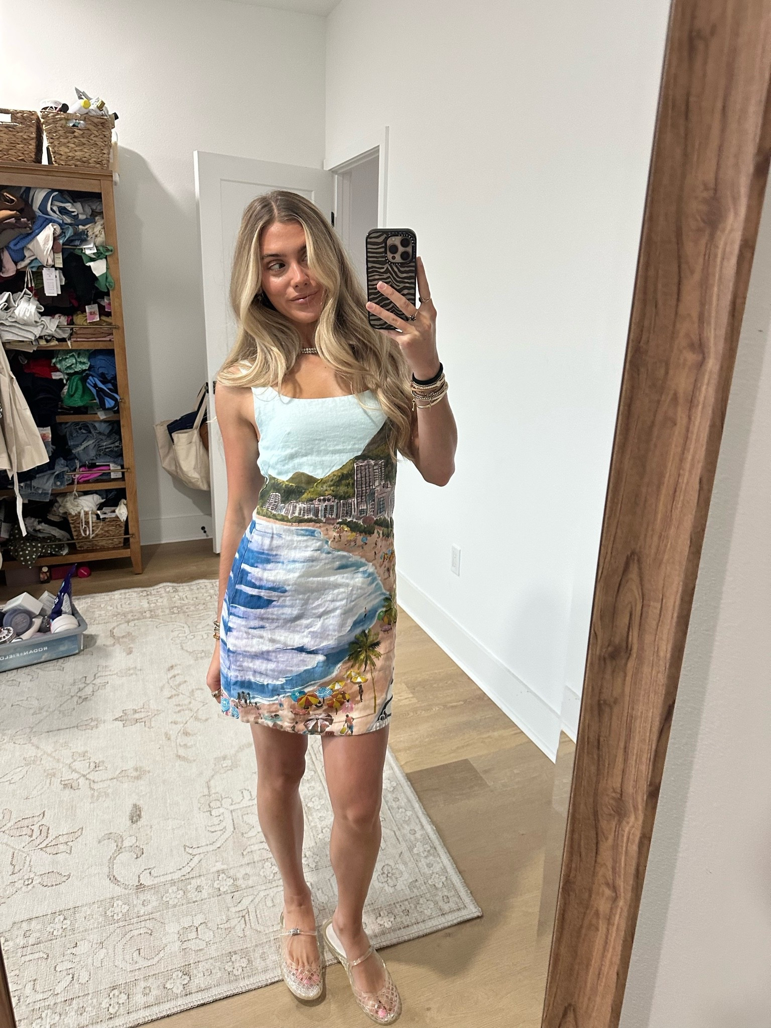 Summer linens outfit! The dress is the most perfect summer linen mini dress I’ve ever seen it’s @farmrio from @renttherunway  my code is RTRXSVOSEN50. My ballet flats are a fav my Tory Burch ones. @electricpicks  jewel necklace paired with @baublebar turquoise necklace.

#LTKootd #LTKdayinmylife #LTKSeasonal