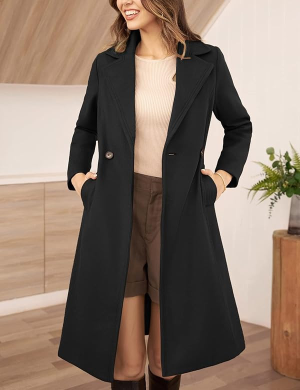 GRACE KARIN Women's Notched Lapel Double Breasted Pea Coat Mid-Long Wool Blend Over Coats with Be... | Amazon (US)