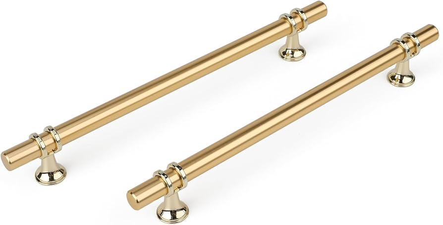 Haliwu 10 Pack Gold Cabinet Handles, Brushed Brass Cabinet Pulls Kitchen Cabinet Handles Barrel C... | Amazon (US)