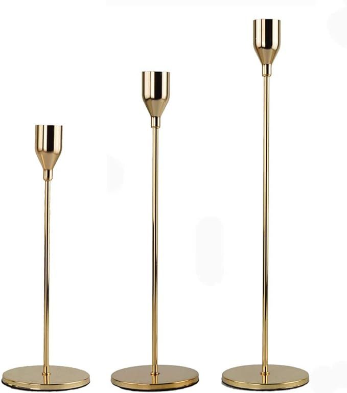 Set of 3 Gold Candlestick Stand, Wedding/Dinning Table Decorative Candle Holder, Golden Candlelig... | Amazon (US)