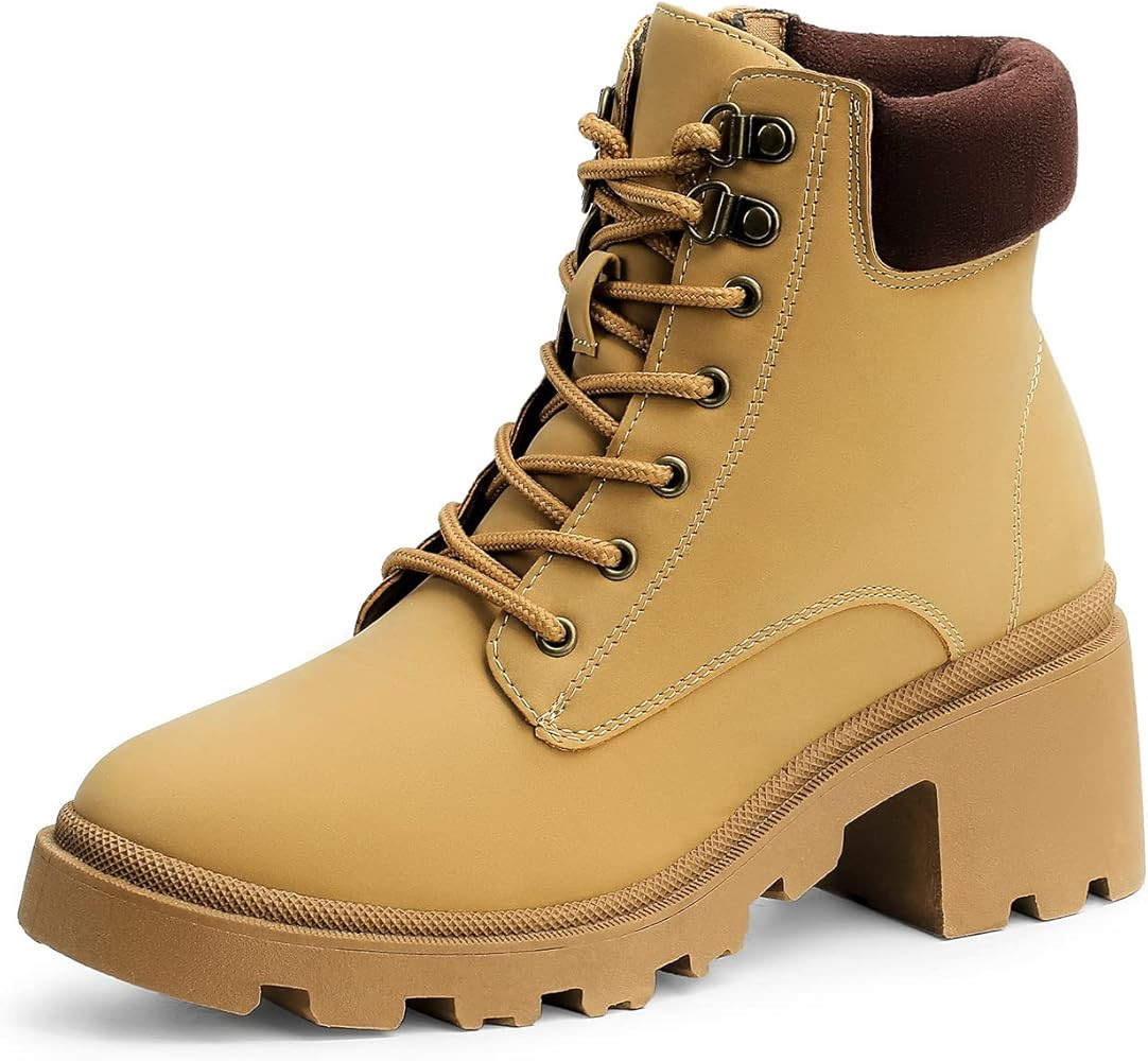 MUSSHOE Combat Boots for Women Lace Up Ankle Boots & Booties Women'S Soft Collar w/Side Zipper Bo... | Amazon (US)