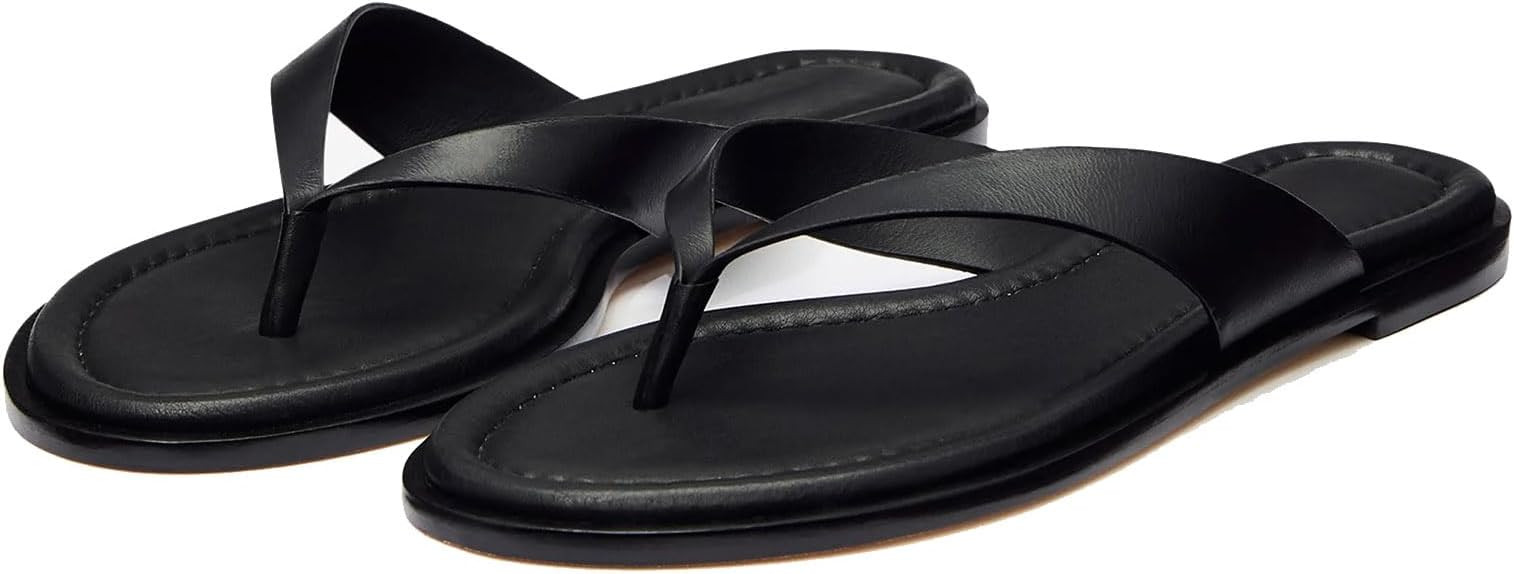 Flip Flop Slides Sandals Leather Thong Flats Sandals Cute Comfort Stappy Sandal Dressy Round Toe ... | Amazon (US)