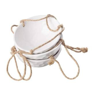 7.5 in. Dia White Ceramic Hanging Basket with Natural Cotton Rope (3-Pack) INFD-100 | The Home Depot