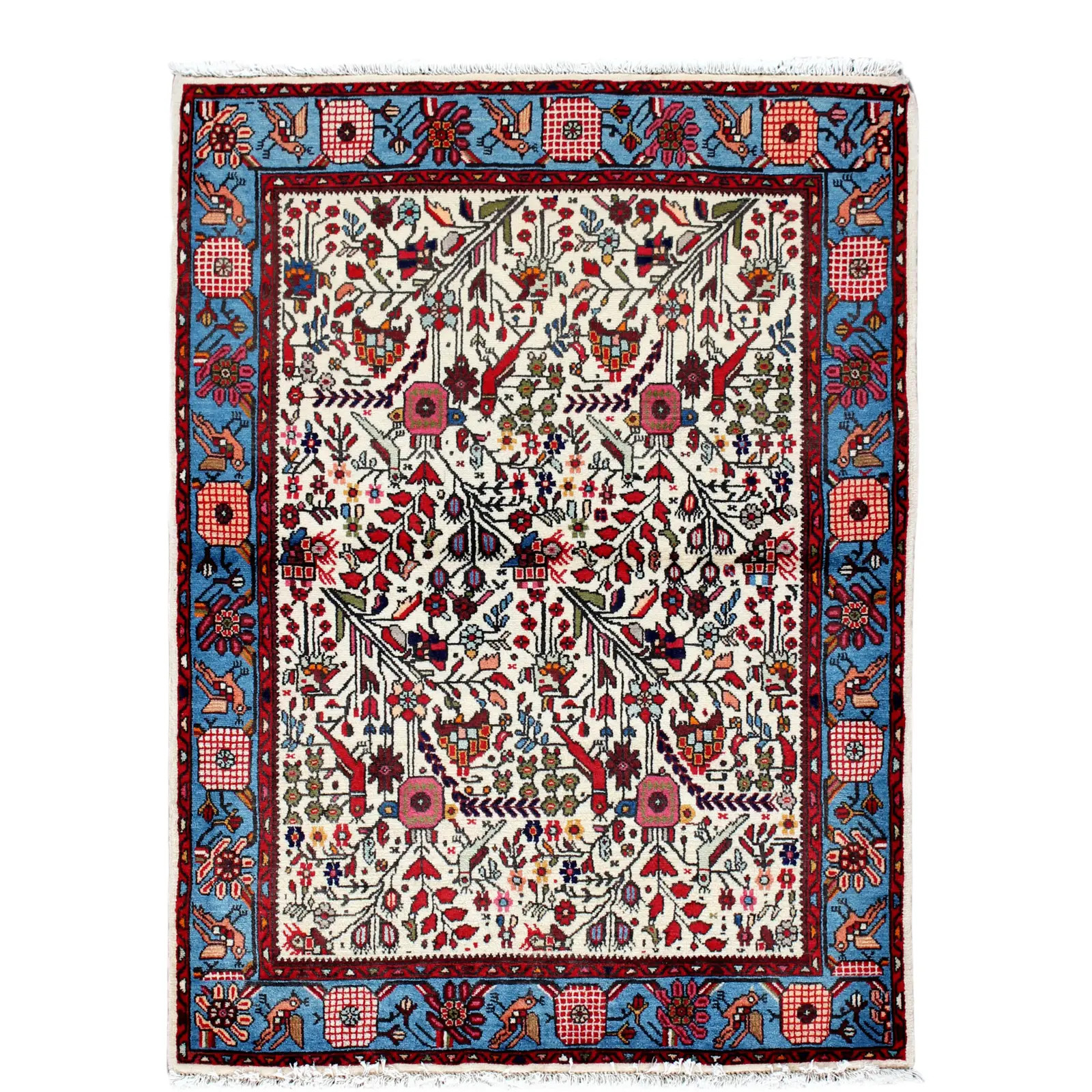 Ivory Vintage Persian Hamadan Wool Rug | Chairish