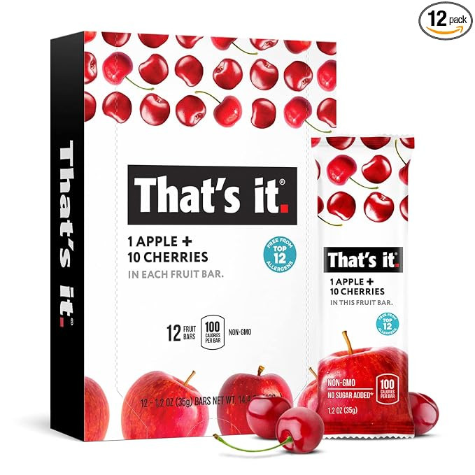 That's it. Apple + Cherry 100% Natural Real Fruit Bar, Best High Fiber Vegan, Gluten Free Healthy... | Amazon (US)