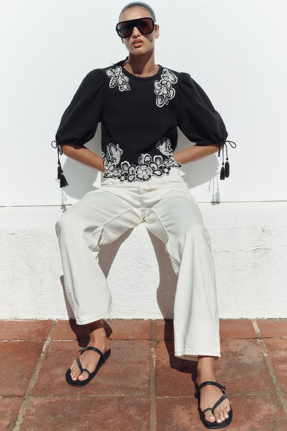 PUFF SLEEVE EMBROIDERED BLOUSE | Zara US
