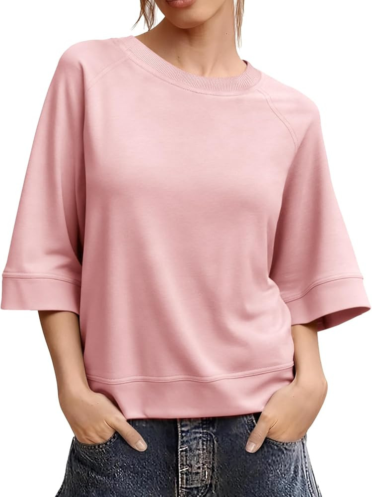 Tankaneo Womens Oversized Half Sleeve T-Shirts Crew Neck Boxy Basic Tees Tops Summer Casual Loose... | Amazon (US)