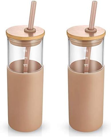 Tronco 24oz Glass Tumbler Glass Water Bottle Straw Silicone Protective Sleeve Bamboo Lid - BPA Fr... | Amazon (US)