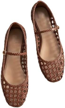 Woven Mesh Ballet Flats for Women Square Toe Mary Jane Flats Buckle Strap Flat Shoes Comfortable ... | Amazon (US)
