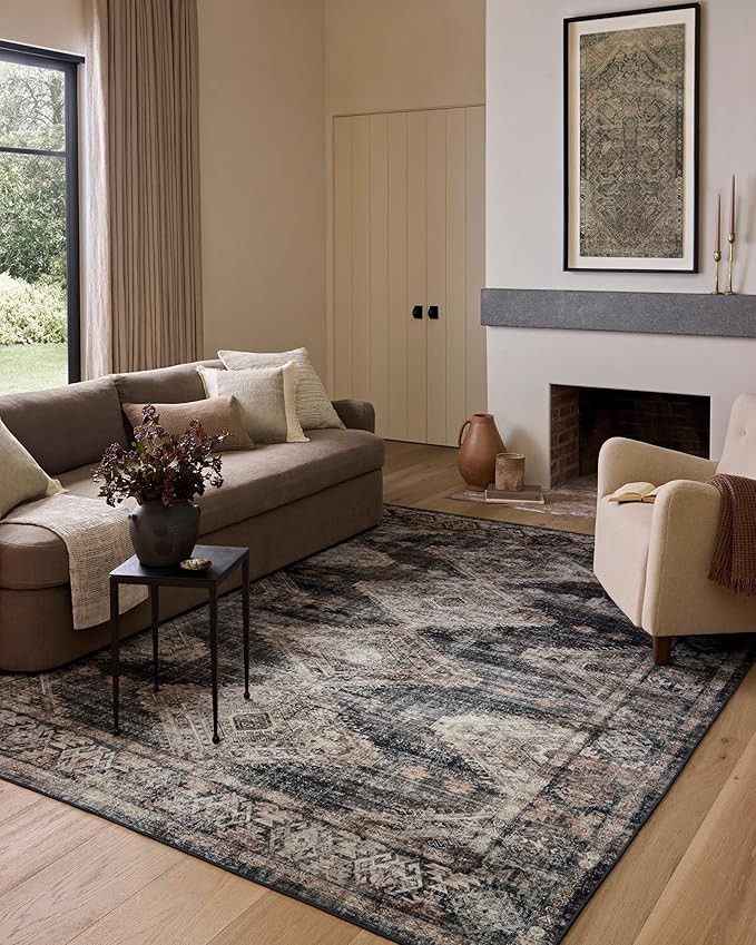 Loloi Amber Lewis Josie Collection JOS-04 Ink/Earth 7'-6" x 9'-6", .13" Pile Height, Low Profile,... | Amazon (US)