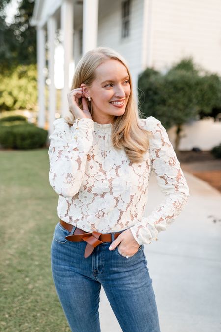 This Wayf long sleeve lace blouse can be dressed up or down. Paired it with these amazing skinny jeans that have great stretch. Wearing a size 28.

#LTKstyletip #LTKSeasonal #LTKunder100