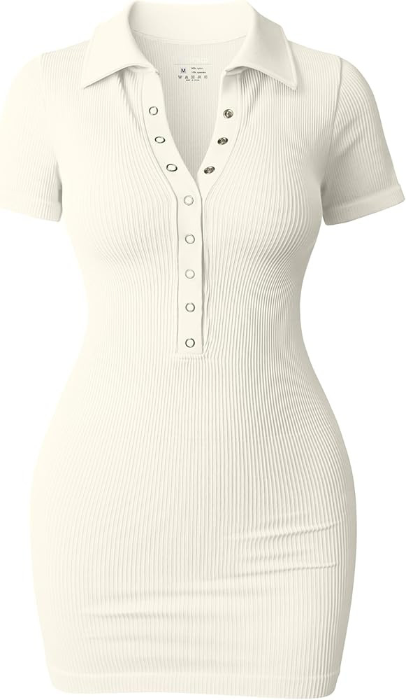 OQQ Women's Mini Dresses Sexy Short Sleeve Stretch Ribbed Tummy Control Bodycon Mini Dress | Amazon (US)
