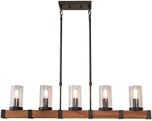 Eumyviv C0022 5 Metal Wood Pendant Lamp with Glass Shade Retro Rustic Chandelier Edison Vintage D... | Amazon (US)