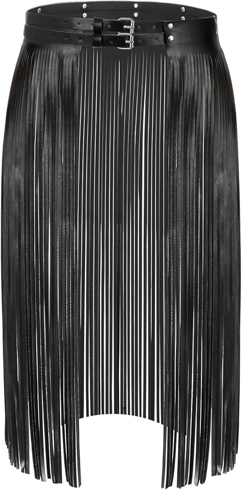 JASGOOD Wide Tassel Waist Belt for Women Fringe Black PU Leather Gypsy Style Belt for Ladies Chri... | Amazon (US)