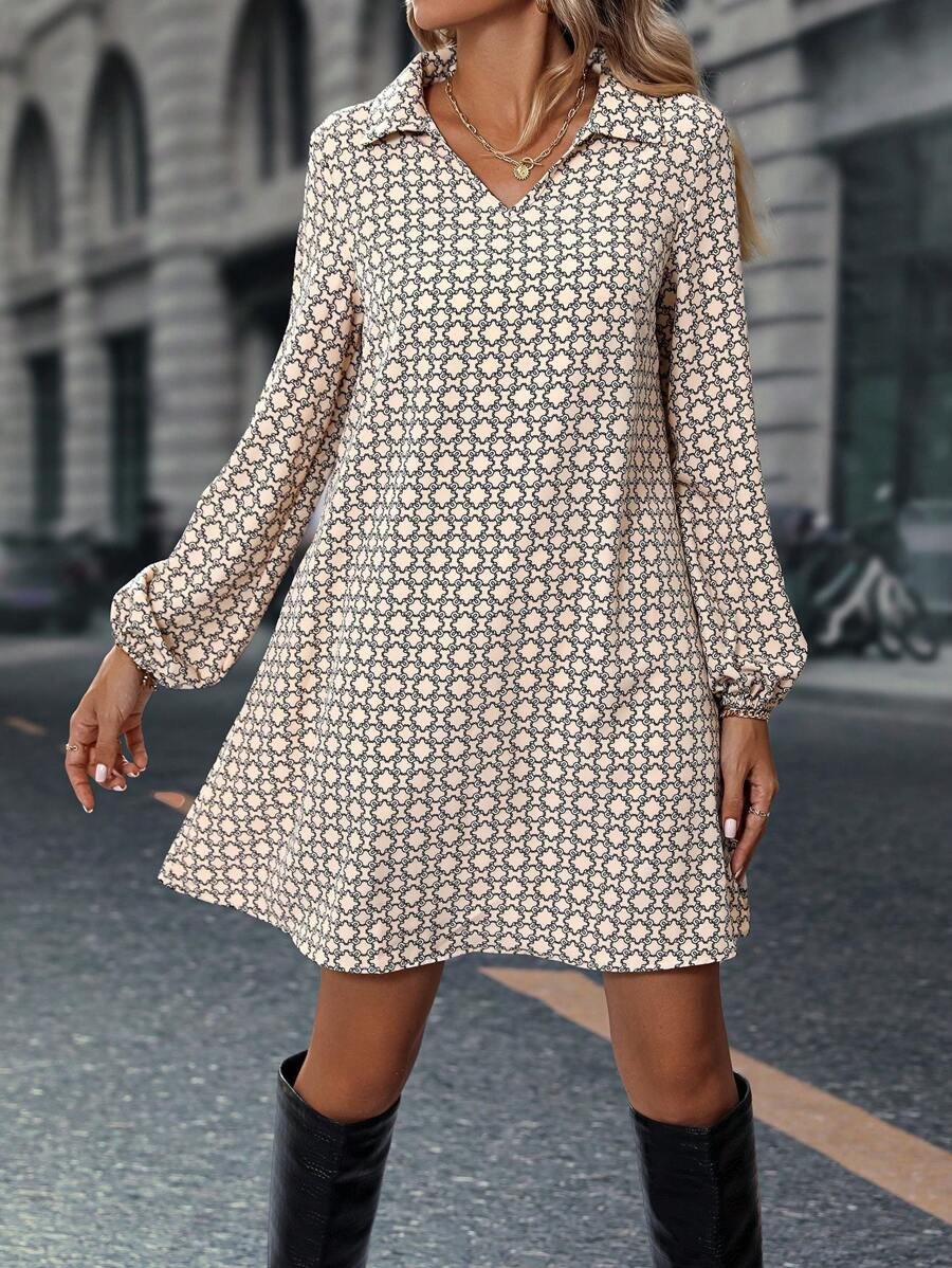 EMERY ROSE Allover Print Lantern Sleeve Dress Fall Cloth For Women | SHEIN