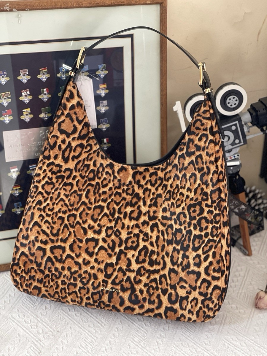 MICHAEL KORS Nolita Large Leopard Print Calf Hair Hobo Shoulder Bag NWT | eBay US