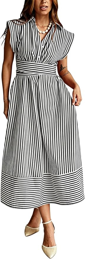 Yeokou Women Striped Shirt Dress Sleeveless Button Down Summer Casual Maxi Dresses Beach Vacation... | Amazon (US)