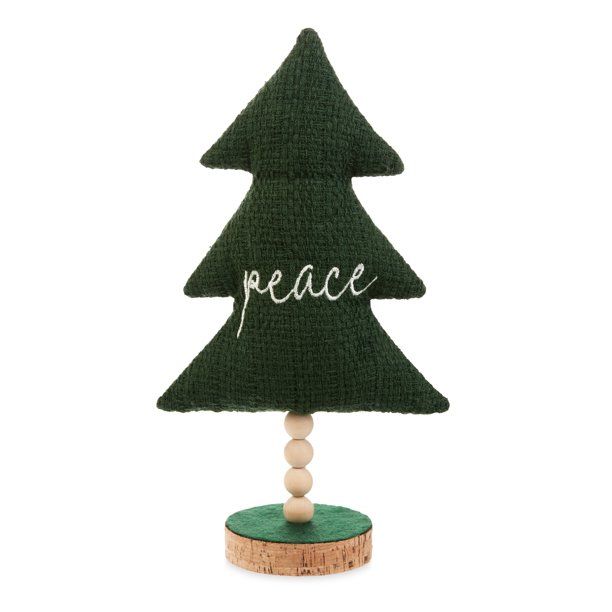 Holiday Time Green Knitted Fabric with Peace Script Tree Tabletop Decoration, 11.5"H | Walmart (US)