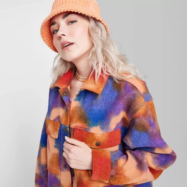 Women's Cozy Shacket - Wild Fable™ Orange Tie-Dye XS | Target