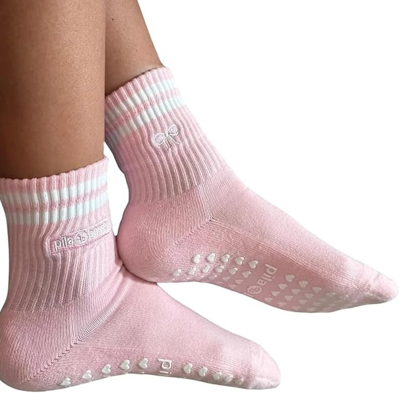 Pila Pink Grip Socks for Pilates, Barre, Yoga – Non-Slip, Breathable - 100% Cotton | Amazon (US)