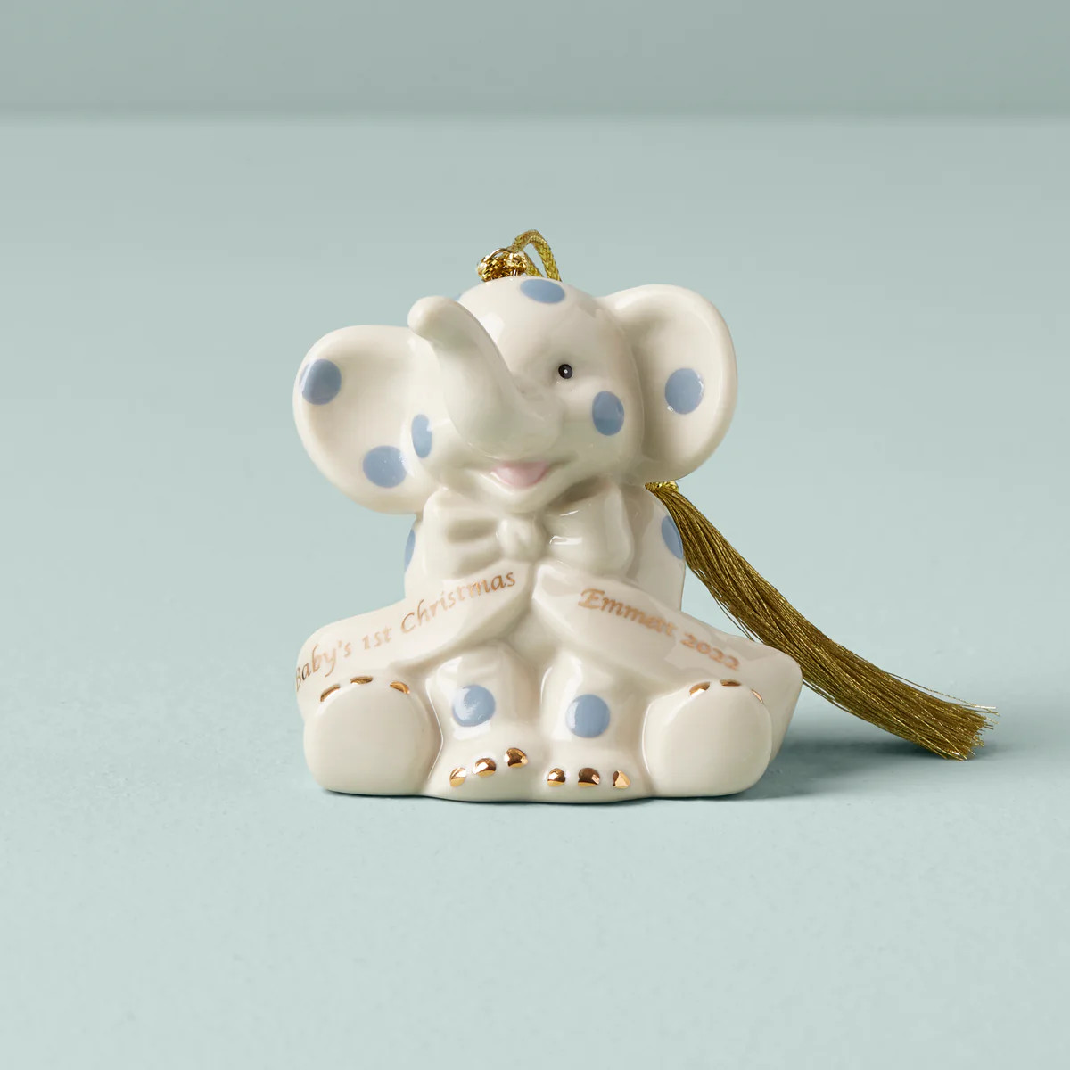 Personalized Baby's 1st Christmas Blue Elephant Ornament | Lenox
