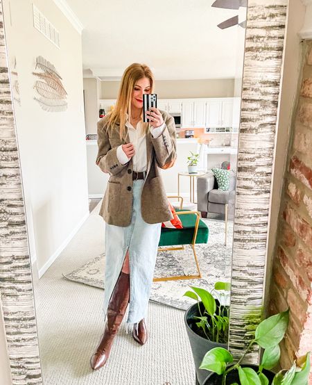Those long denim skirts for fall transition to winter with an oversized wool blazer and tall boots  

#LTKSeasonal #LTKfindsunder50 #LTKstyletip