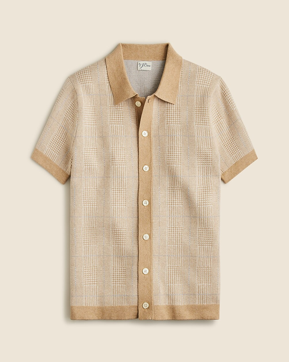 Short-sleeve heritage cotton sweater-polo in windowpane jacquard | J. Crew US