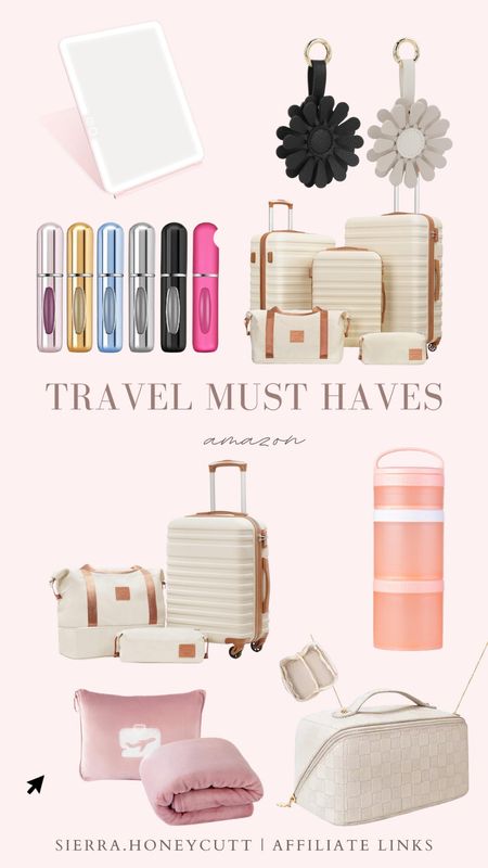 Travel must haves, perfume bottles, luggage set, vacation, snack containers, travel pillow and blanket 

#LTKSeasonal #LTKtravel #LTKfindsunder100