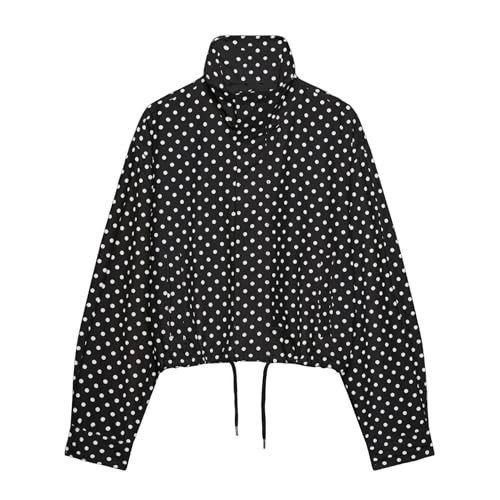 JoinQueen Women Polka Dot Jacket Stand Collar Cropped Jackets Zip Up Coat Casual Fashion Coat Fall Spring Jacket with Pockets(Black,S) | Amazon (US)
