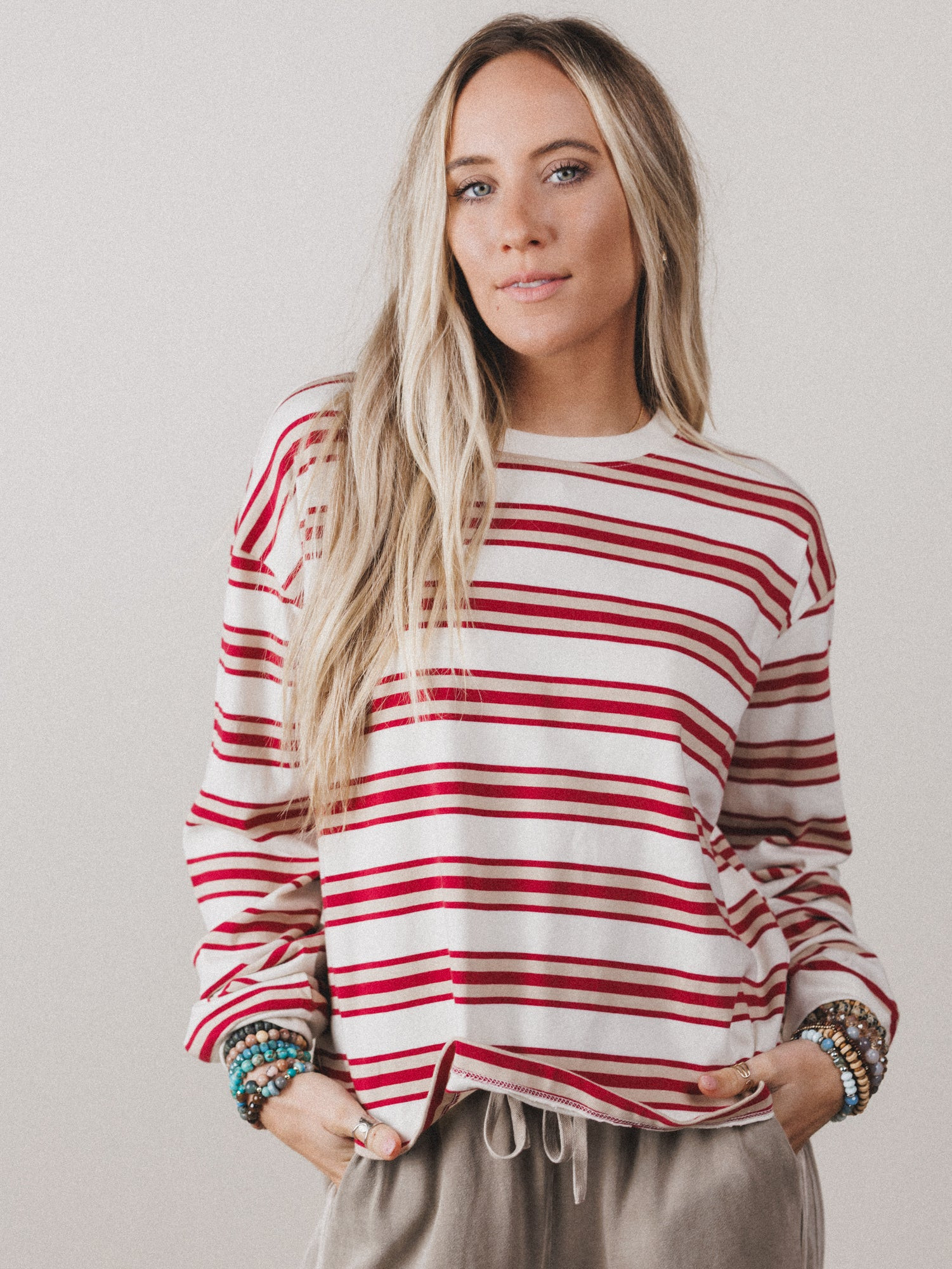 Long Sleeve Striped Top - Red | Three Bird Nest