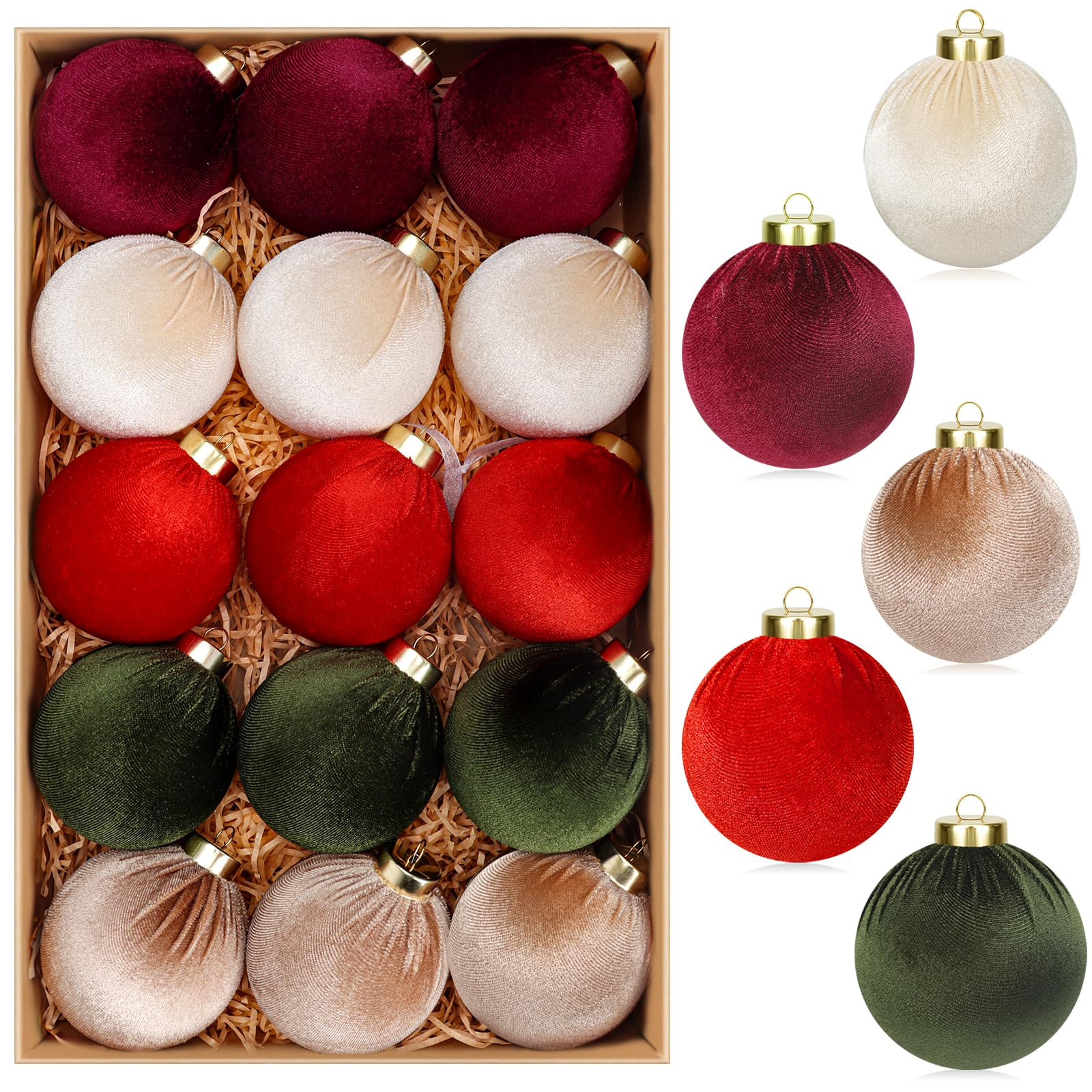 15 Pcs Velvet Christmas Ornaments Ball, 3.15" Christmas Tree Decorations Set, Shatterproof Hangin... | Amazon (US)