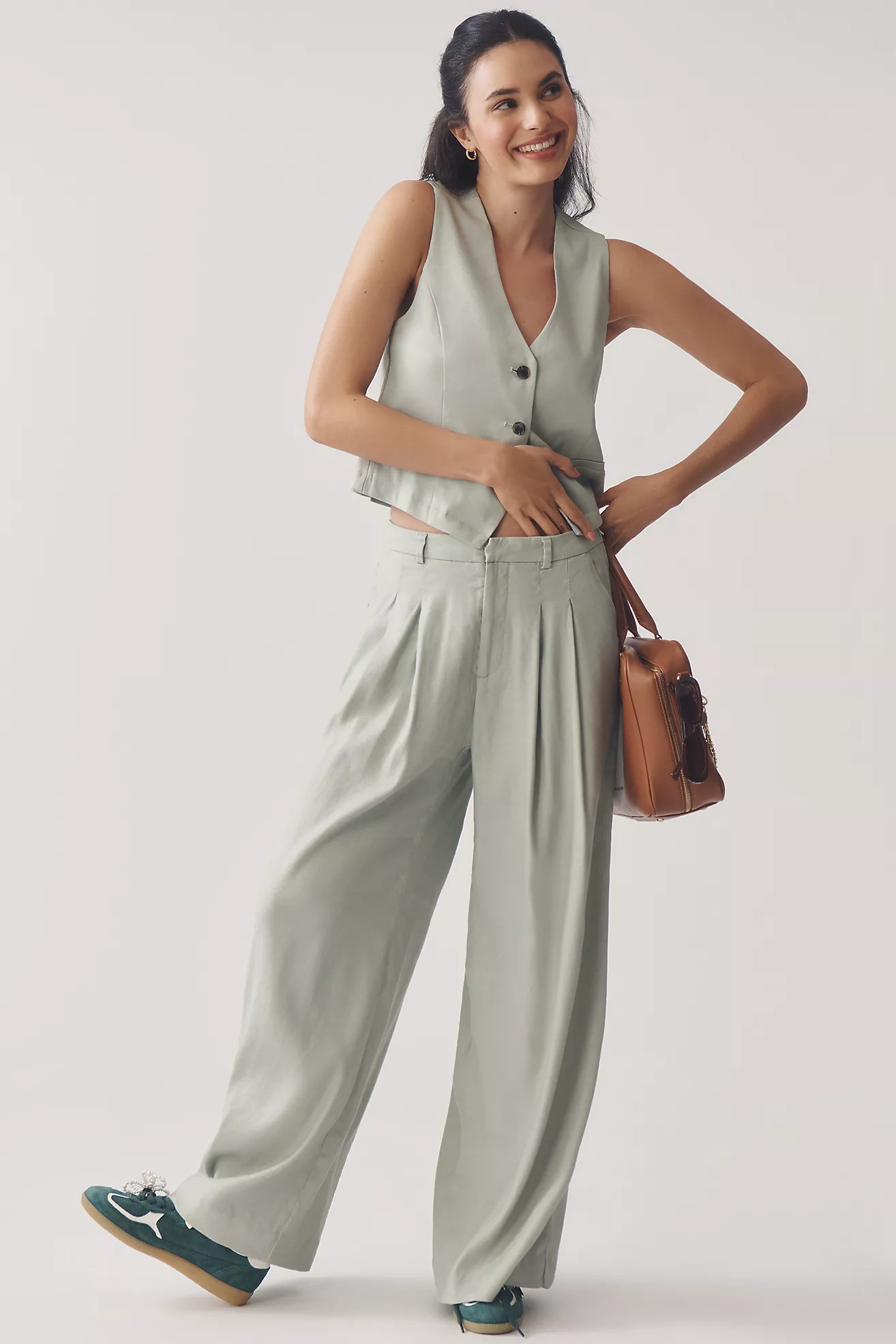 The Avery Linen Pleated Wide-Leg Trousers by Maeve | Anthropologie (US)