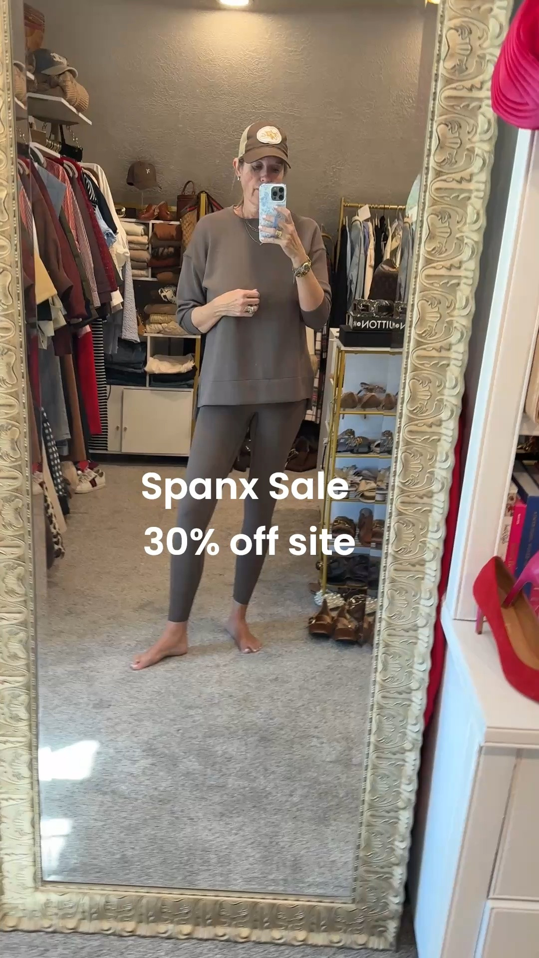 🚨Spanx 30% off sale 

Air essentials crew neck  sweatshirt a little longer .. wearing med perfect for leggings 

7/8 length bootie boost leggings in med 

Both comes in several colors 

Cowboy coffee baseball cap from Jackson whole Wyoming. 

Perfect look for walking, running errands, working out, school drop off

#LTKdayinmylife #LTKootd #LTKOver40