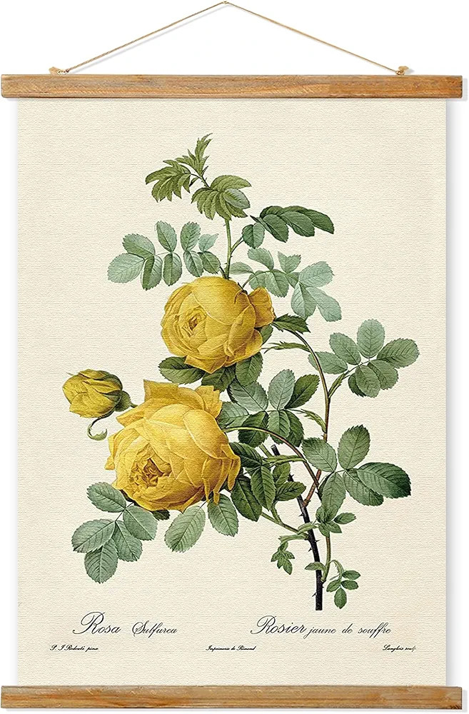 Vintage Rose Poster Hanger Frame, Retro Style Wall Art Prints, Printed on Linen with Natural Wood... | Amazon (US)