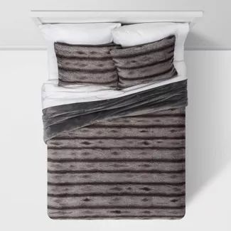 Textured Faux Fur Comforter & Sham Set Gray - Threshold™ | Target