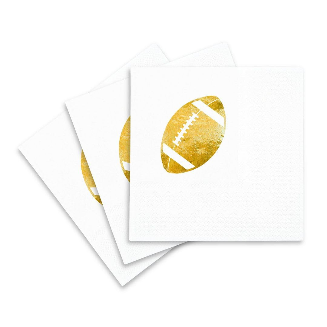 Football Cocktail Napkins - Gold Foil Disposable Football Napkins for Game Day Tailgates, Watch P... | Amazon (US)