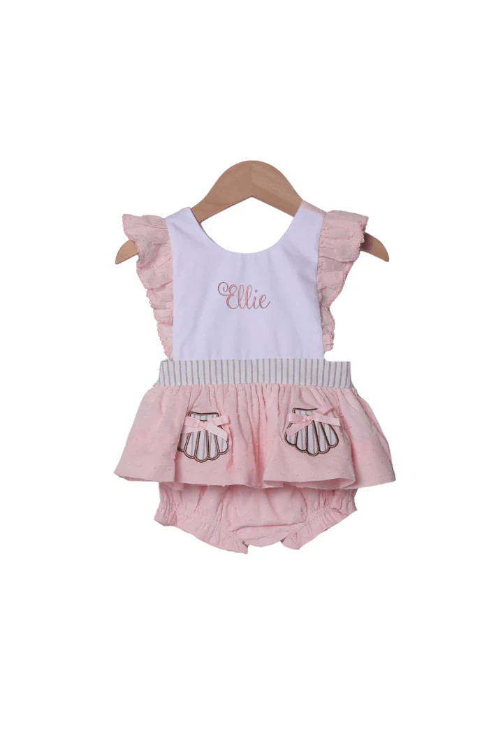 Applique Sea Shell PInk Swiss Dot Bloomer Set | The Smocked Flamingo