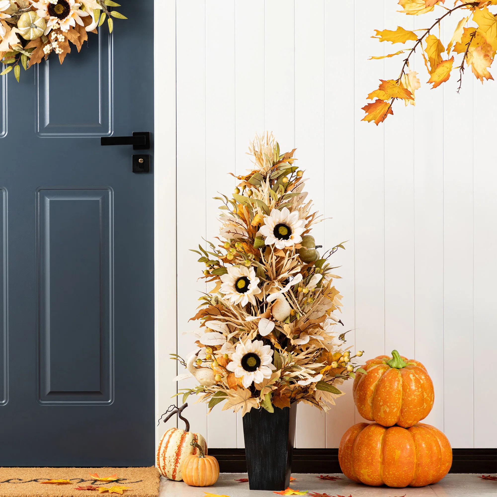36"H Fall Neutral Sunflower, Pumpkin And Leaf Porch Tree | Wayfair North America