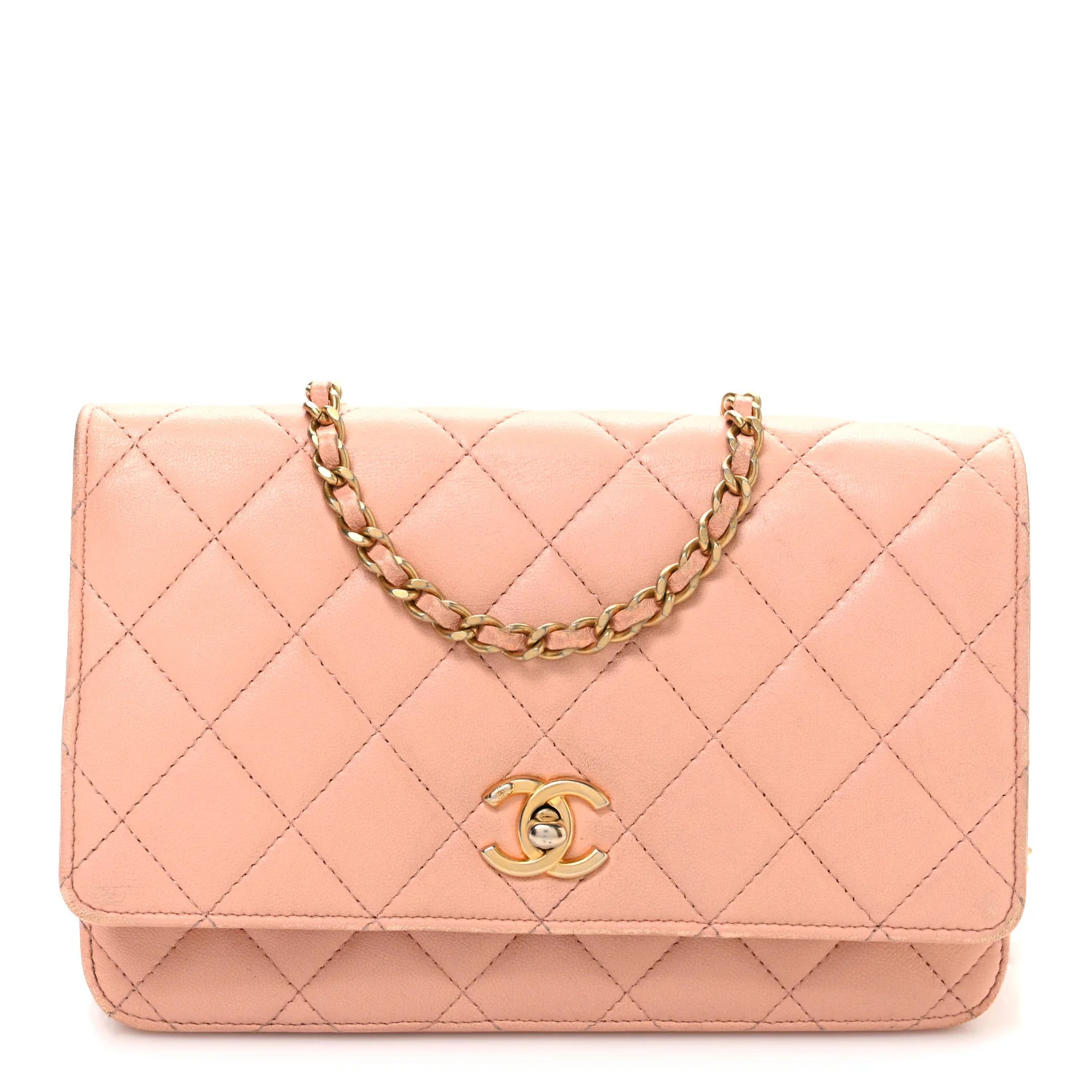Chanel Lambskin Quilted CC Pearl Crush Wallet on Chain WOC Light Orange 1823307 | FASHIONPHILE (US)