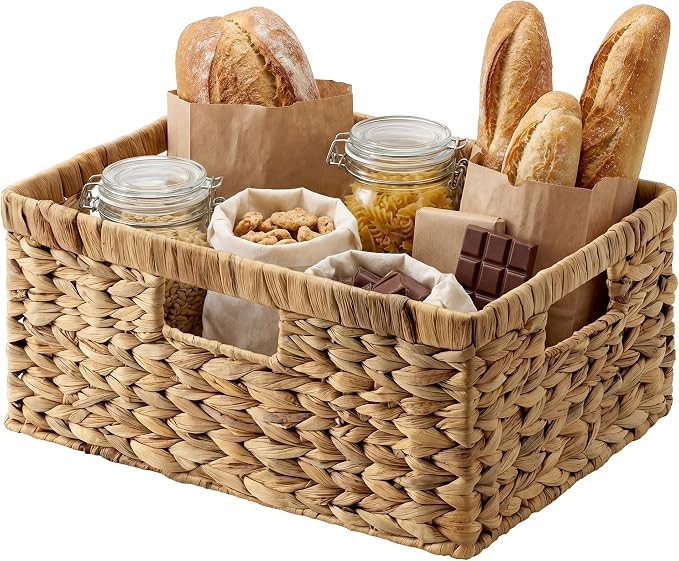 StorageWorks Large Rectangular Wicker Basket, Water Hyacinth Storage Basket with Built-in Handles... | Amazon (US)