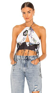 DANIELLE GUIZIO Distressed Cut-Out Halter Top in Trippy Floral from Revolve.com | Revolve Clothing (Global)