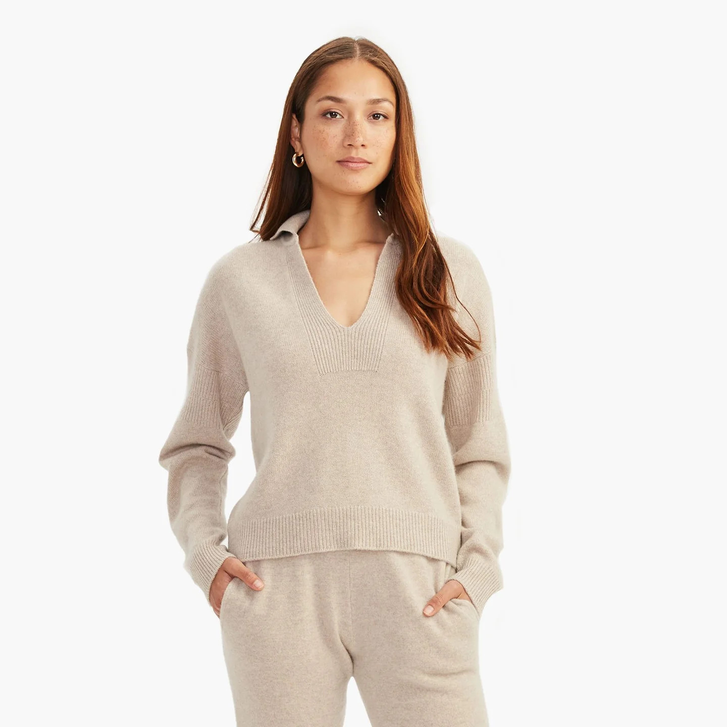 Recycled Cashmere Open Neck Polo | NAADAM