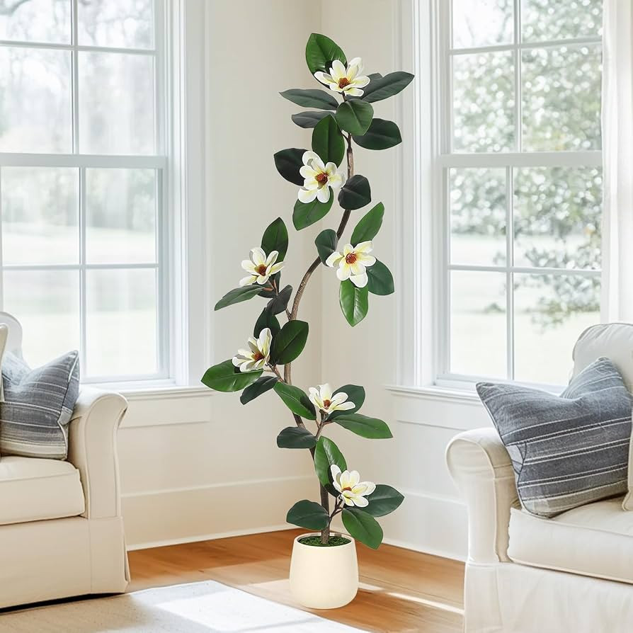 Rubber Tree 5FT Artificial Tree in White Planter Pot,Faux Plants Indoor Faux Floor Plant Artifici... | Amazon (US)