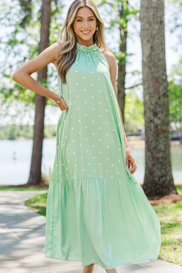 Every Little Moment Sage Polka Dot Maxi Dress | The Mint Julep Boutique