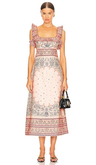 Matchmaker Frilled Midi Dress in Pink Bandana | Revolve Clothing (Global)