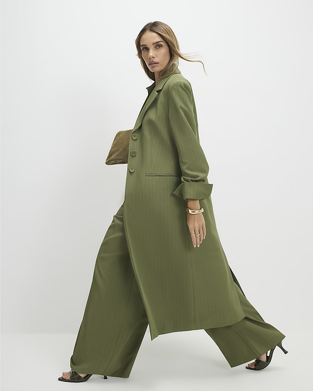 Green Stripe Oversized Duster Coat | River Island UK & IE