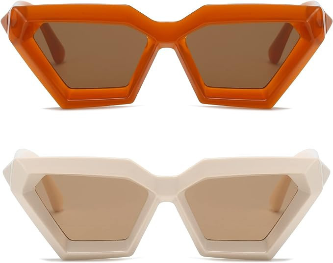 Thick Frame Cat Eye Sunglasses for Women Vintage Trendy Cateye Sun Glasses Retro Style Shades | Amazon (US)