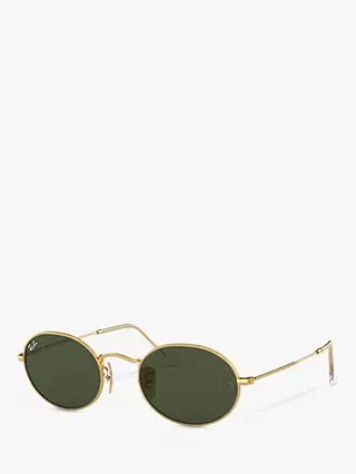 Ray-Ban RB3547 Women's Oval Flat Lens Sunglasses, Gold/Green | John Lewis (UK)